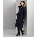 Womens Maxi Faux-Fur-Trimmed Hooded Puffer Coat