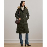 Womens Maxi Faux-Fur-Trimmed Hooded Puffer Coat