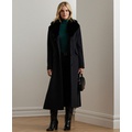 Womens Single-Breasted Faux-Fur-Collar Coat