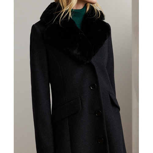 폴로 랄프로렌 Womens Single-Breasted Faux-Fur-Collar Coat