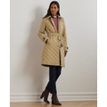 Womens Belted Velboa-Lined Quilted Trench Coat