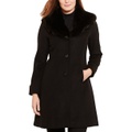 Womens Faux-Fur-Collar Coat