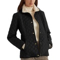 Womens Faux-Sherpa-Collar Quilted Coat