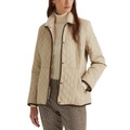 Womens Faux-Sherpa-Collar Quilted Coat