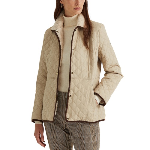 폴로 랄프로렌 Womens Faux-Sherpa-Collar Quilted Coat