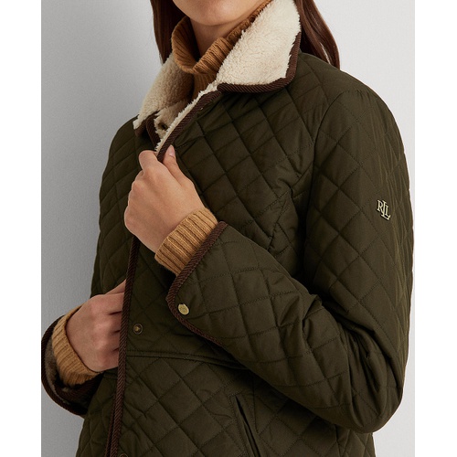 폴로 랄프로렌 Womens Faux-Sherpa-Collar Quilted Coat