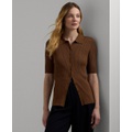 Womens Rib-Knit Polo Cardigan Top