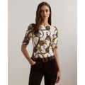 Womens Print Stretch Cotton Boatneck Tee