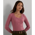 Womens Rib-Knit Henley Tee