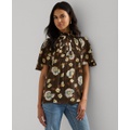 Womens Pleated Floral Top