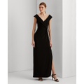 Womens Jersey Off-the-Shoulder Side-Slit Column Gown