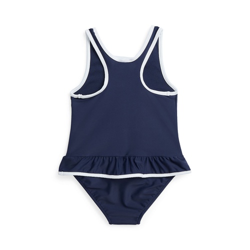 폴로 랄프로렌 Baby Girls Polo Bear Ruffled One Piece Round Neck Swimsuit