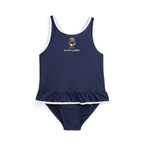 폴로 랄프로렌 Baby Girls Polo Bear Ruffled One Piece Round Neck Swimsuit