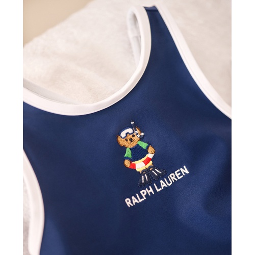 폴로 랄프로렌 Baby Girls Polo Bear Ruffled One Piece Round Neck Swimsuit