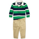 Baby Boys Cotton Striped Rugby Shirt & Jogger Pants 2 Piece Set