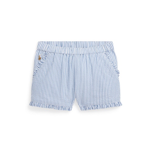 폴로 랄프로렌 Toddler and Little Girls Striped Ruffled Cotton Seersucker Shorts