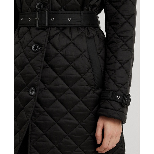 폴로 랄프로렌 Womens Belted Velboa-Lined Quilted Trench Coat