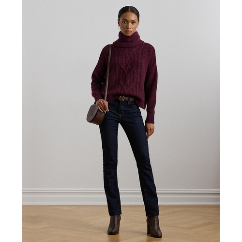 폴로 랄프로렌 Womens Aran-Knit Wool-Blend Turtleneck Sweater