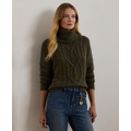 Womens Aran-Knit Wool-Blend Turtleneck Sweater