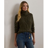 Womens Aran-Knit Wool-Blend Turtleneck Sweater