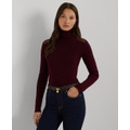 Womens Faux-Leather-Trim Ribbed Turtleneck