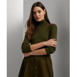 Womens Faux-Leather-Trim Ribbed Turtleneck