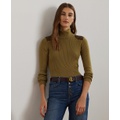 Womens Faux-Leather-Trim Ribbed Turtleneck