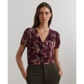 Womens Floral Georgette Puff-Sleeve Blouse