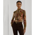 Womens Floral Ruffle-Trim Georgette Blouse