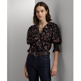 Womens Floral Puff-Sleeve Blouse