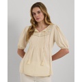 Womens Embroidered Tie-Neck Top