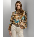 Womens Floral Tie-Neck Blouse Regular & Petite