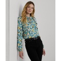 Womens Ruffled Tie-Neck Blouse