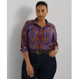 Plus Size Collared Paisley Shirt