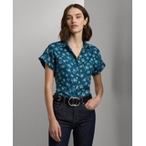 Womens Linen Cuffed Floral Shirt Regular & Petite