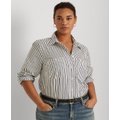 Plus Size Stripe Roll Tab Button-Down Shirt