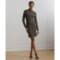 Womens Faux-Leather-Trim Merino Wool Dress