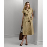 Womens Belted Stretch-Cotton Blend Shirtdress