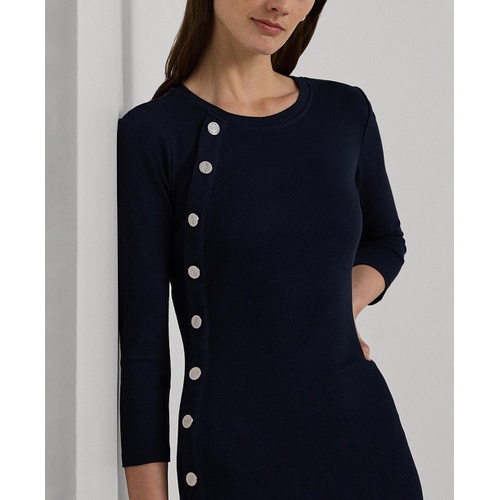 폴로 랄프로렌 Womens Button-Trim Rib-Knit Cotton-Blend Dress