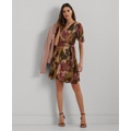 Womens Floral Crinkle Georgette Surplice Dress