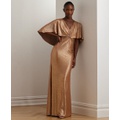 Womens Metallic Cape-Overlay Gown