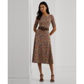 Womens Floral Stretch Cotton Midi Dress