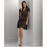 Womens Floral Belted Short-Sleeve Dress