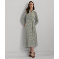 Womens Striped Surplice Broadcloth Midi Dress