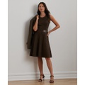 Womens Buckle-Trim Herringbone Sleeveless Dress