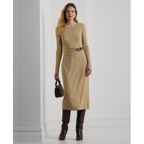 폴로 랄프로렌 Womens Buckle-Trim Cotton-Blend Knit Midi Dress