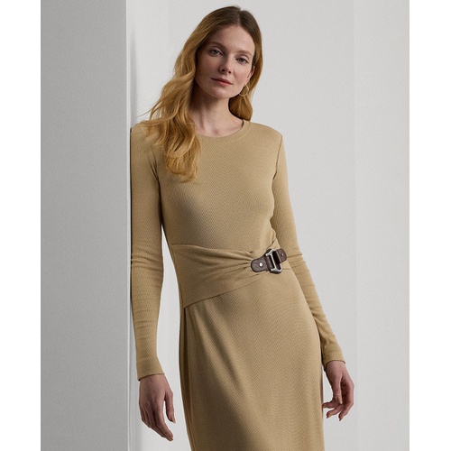 폴로 랄프로렌 Womens Buckle-Trim Cotton-Blend Knit Midi Dress