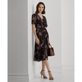 Womens Print Belted Crinkle Georgette Dress