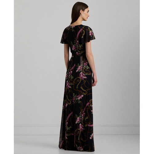 폴로 랄프로렌 Womens Belted Floral Flutter-Sleeve Gown