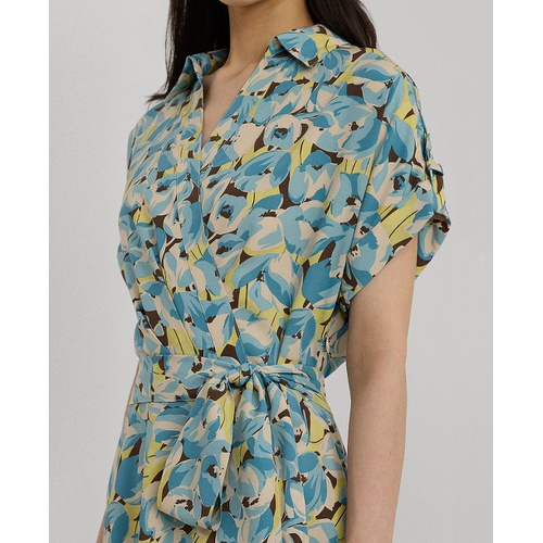 폴로 랄프로렌 Womens Floral Belted Crepe Dress